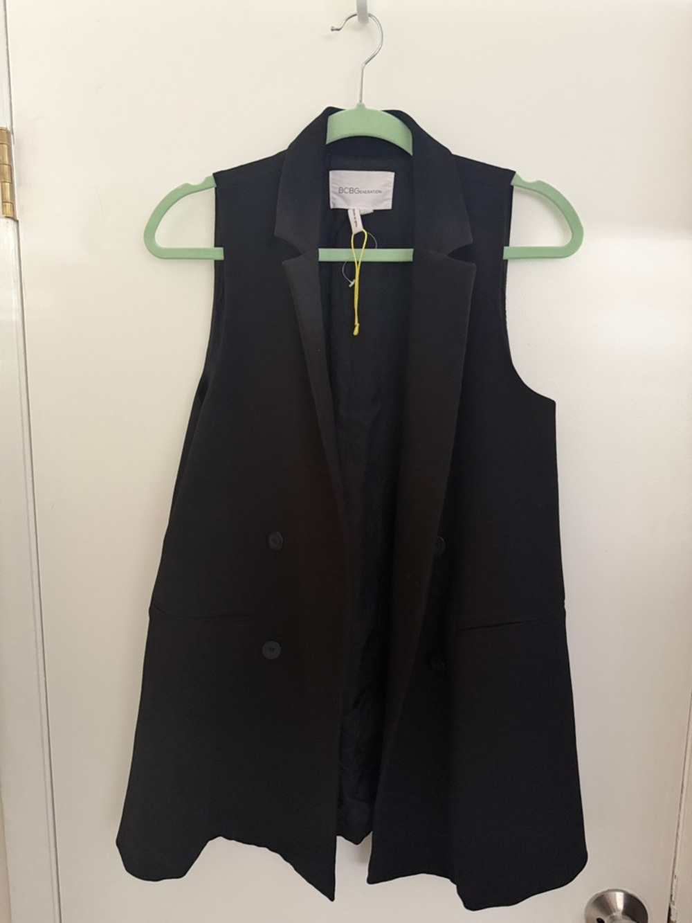 BCBGMaxAzria Black Sleeveless Long Blazer Vest
